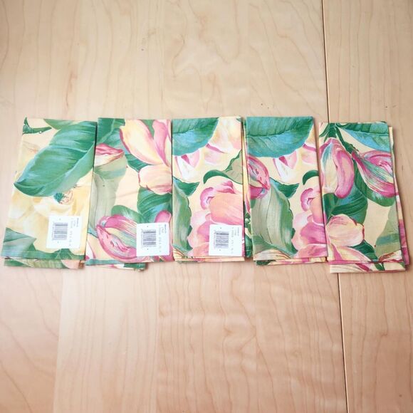Tobin Set of Ten (10) Magnolia Cloth Napkins 100% Cotton 16" x 16"  Yellow Pink - Picture 8 of 8